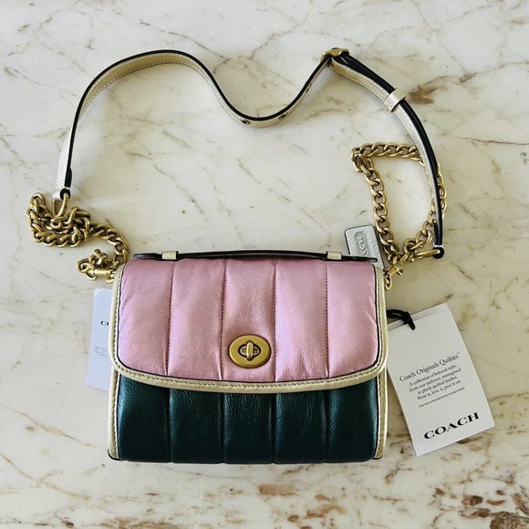 Coach Handbags - COACH Metallic Pink Multi Kip Turnlock With Colorblock Quilting Crossbody Bag